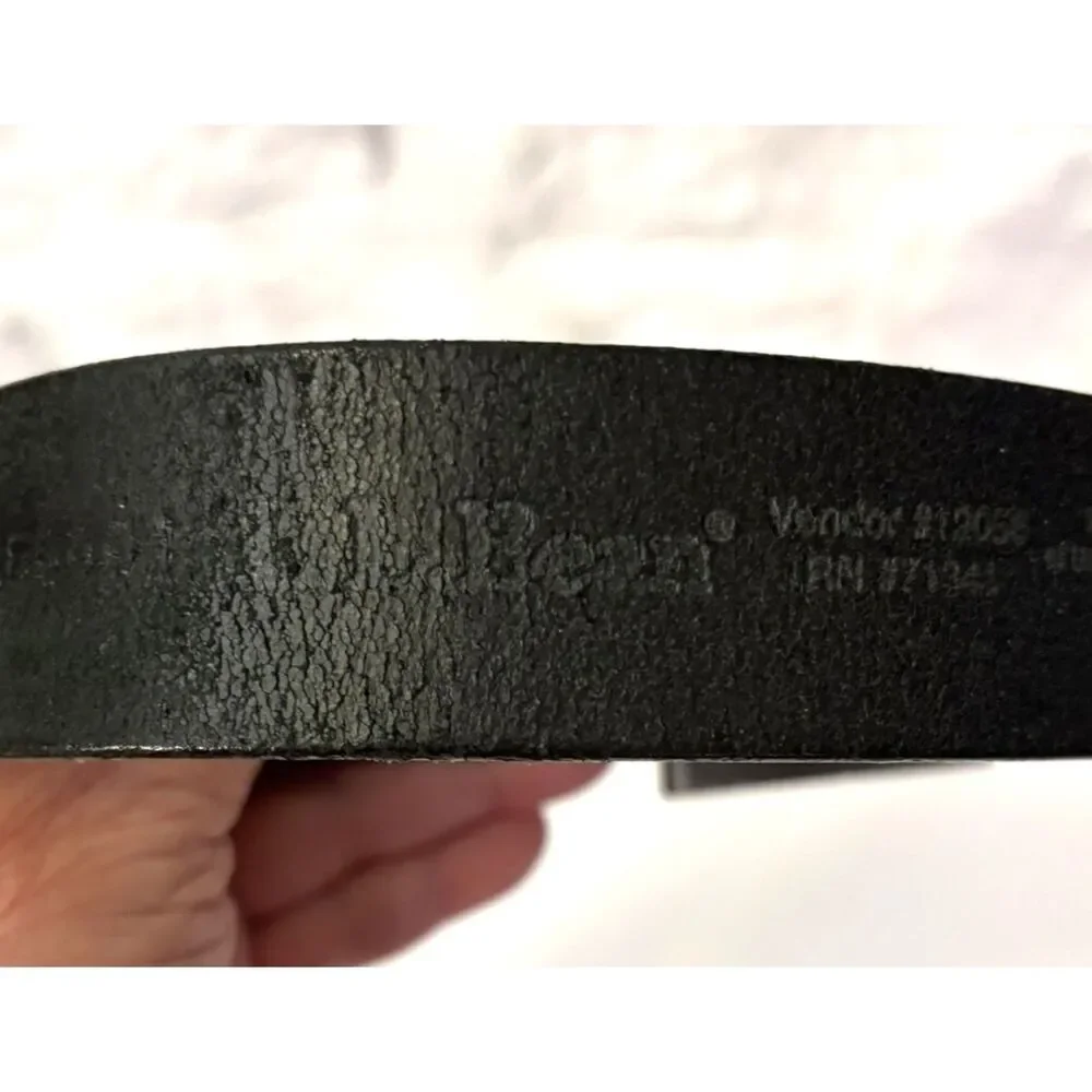 LL Bean Black Leather Belt Silver Buckle 34 1.25
